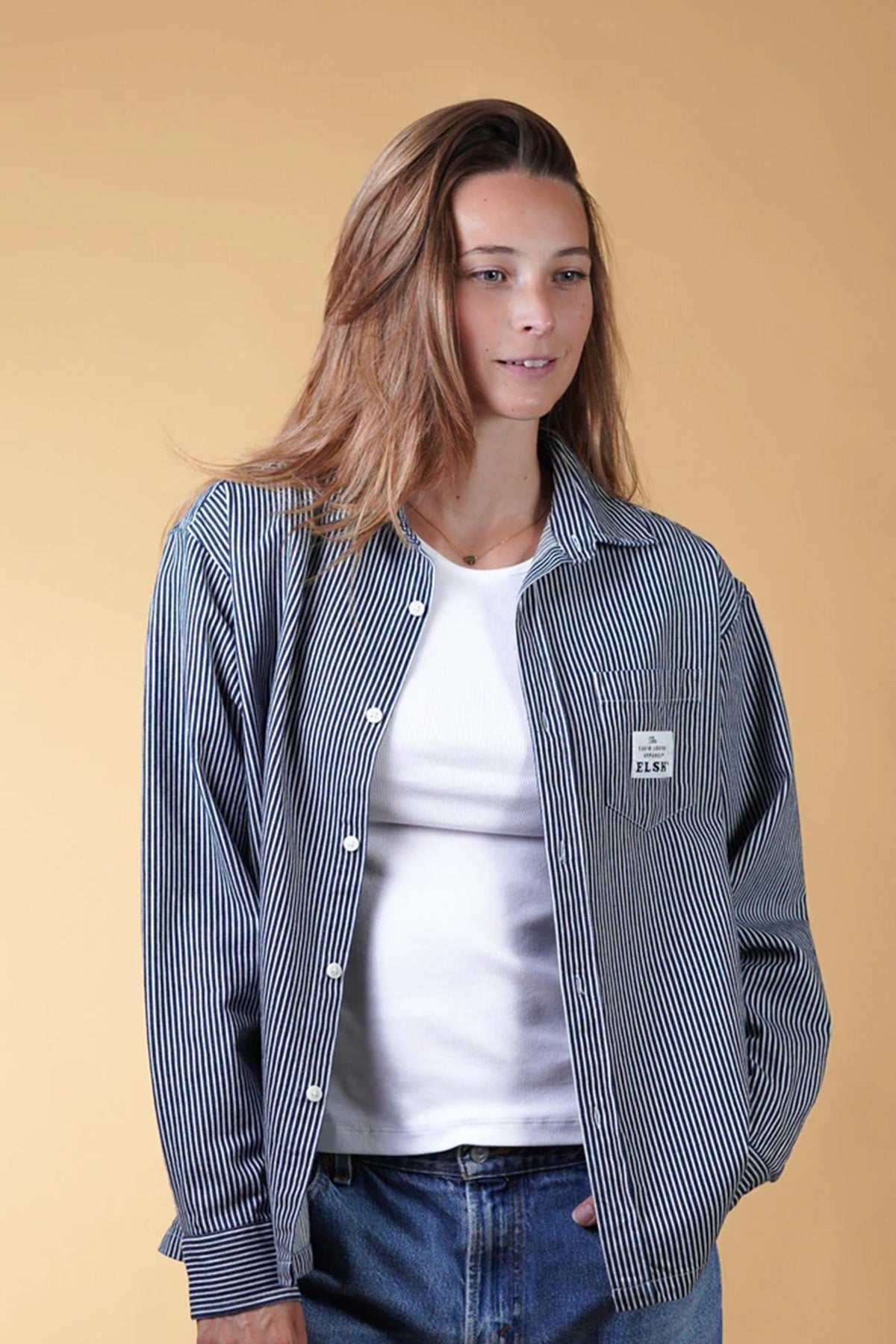 ELSK® HICKORY STRIPED WOMEN'S SHIRT, NAVY / WHITE