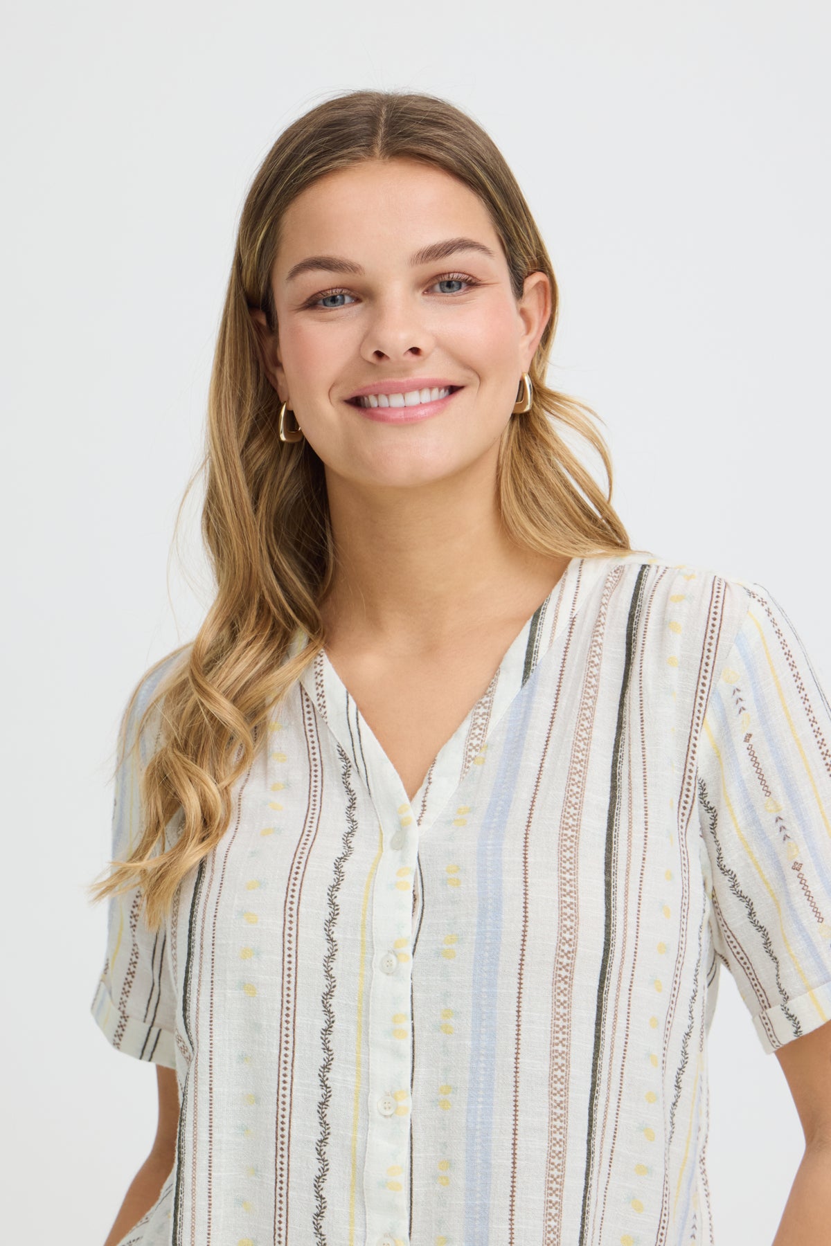 Fransa FRBOBBI SHIRT 1, CREAM W BLUE/BROWN STRIPE