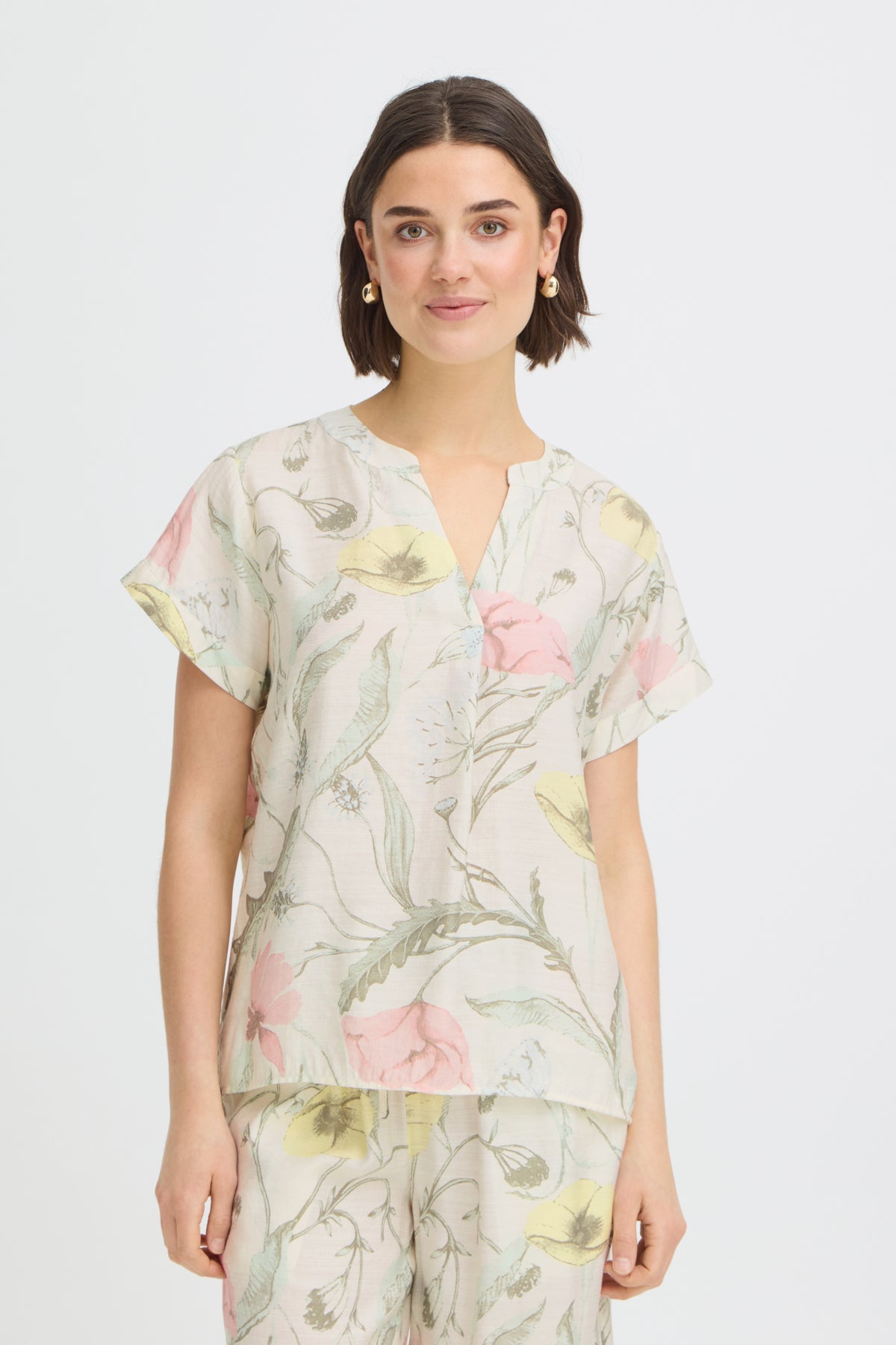Fransa FRARIANA BLOUSE 18, PASTEL YELLOW FLORAL