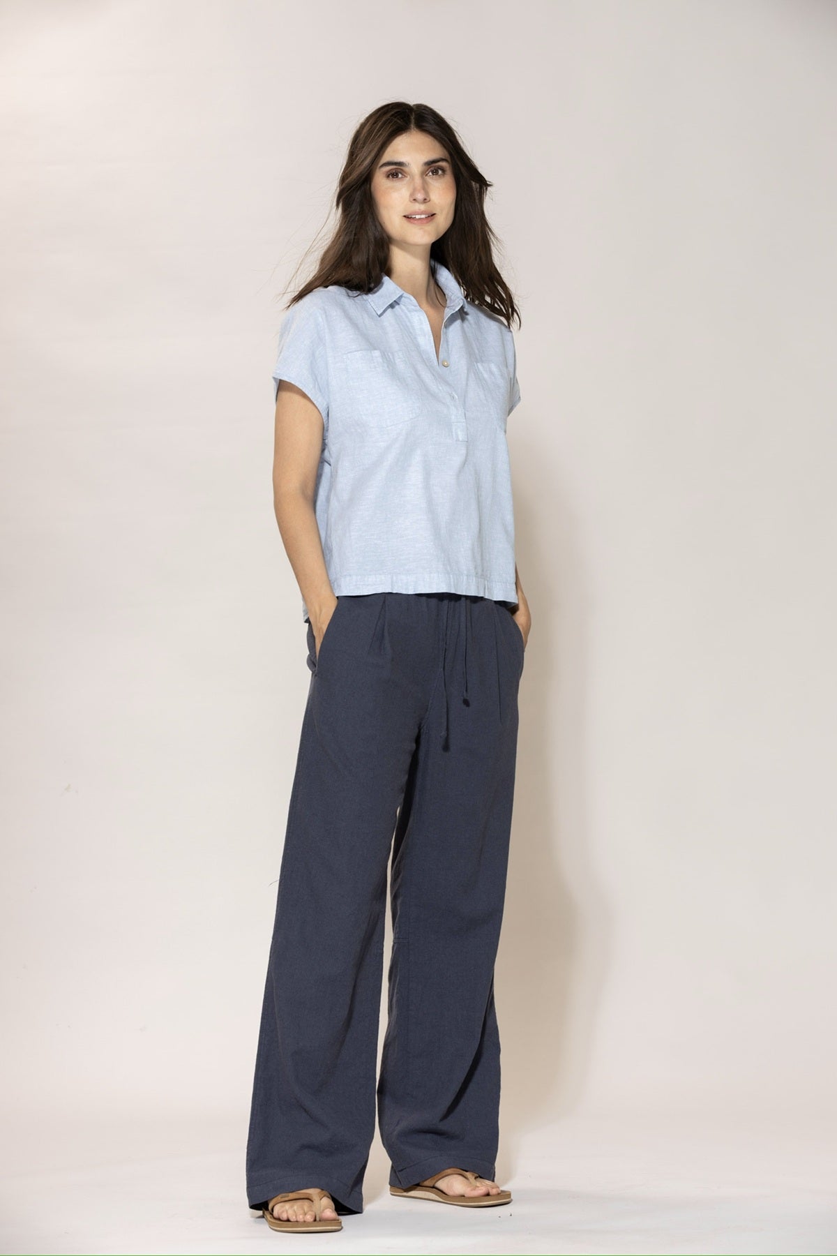 Blue Sportswear Lisbeth short linen Shirt, Heaven-melange