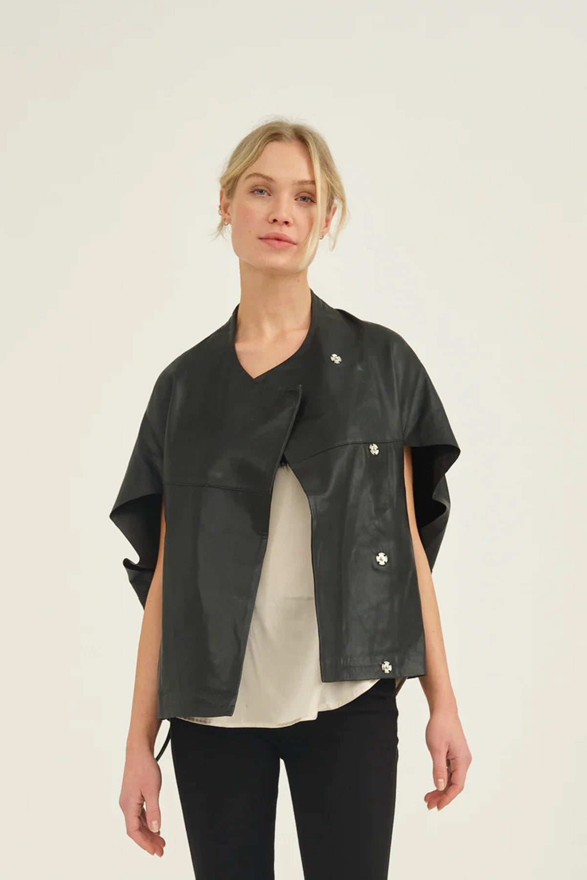 Pieszak  Lanni Leather Oversize Jacket, Black