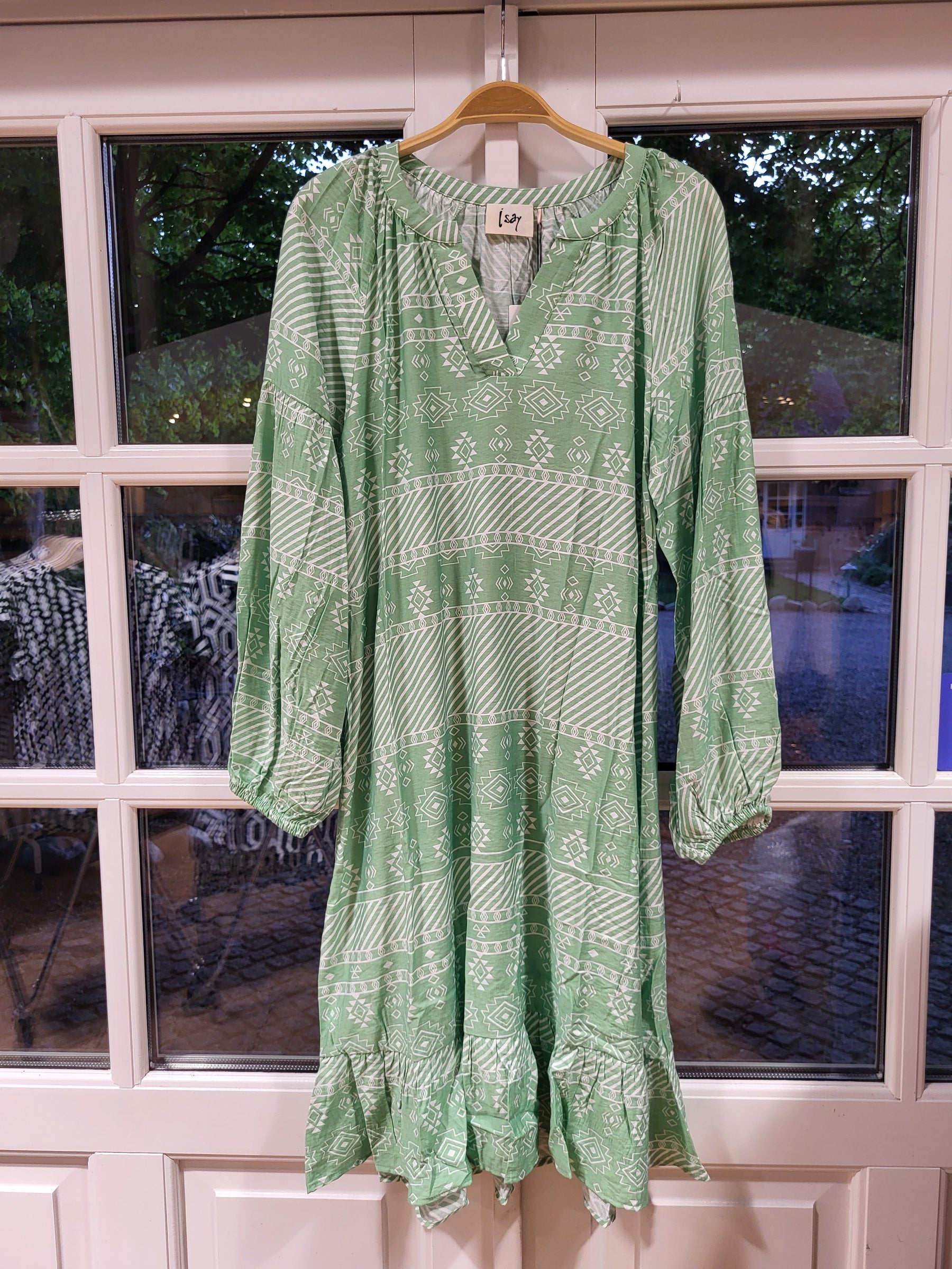 ISAY Ane Flounce Dress, Green Geo