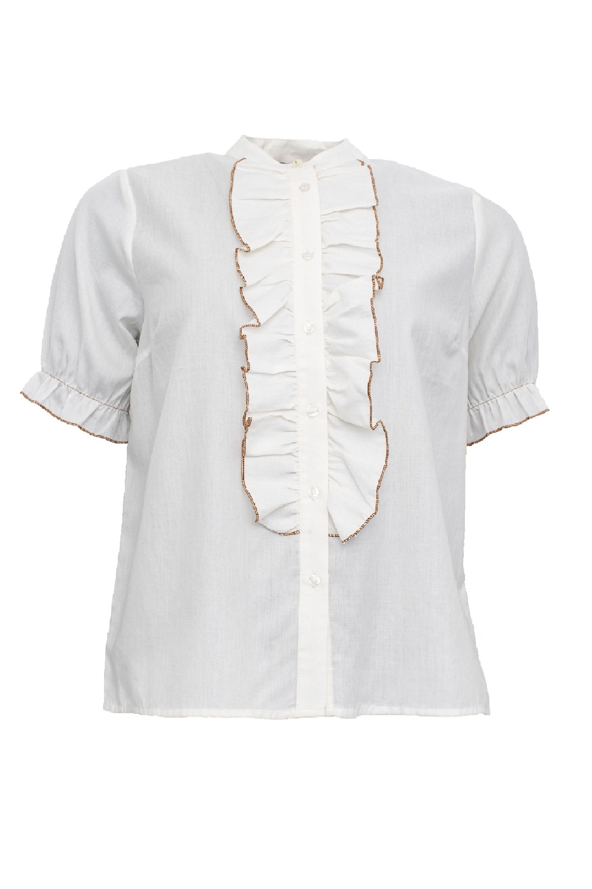 Costamani Poplin frill shirt, White w/ Brown