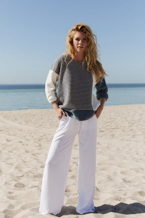 Henriette Steffensen BLOUSE PATCH 1407,  DUSTY BLUE/OW/BLUE STRIPE