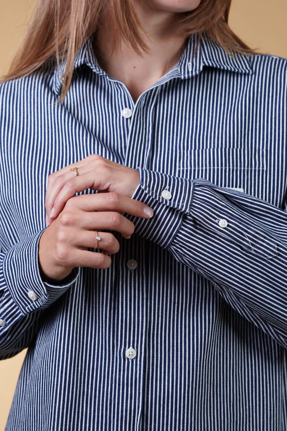 ELSK® HICKORY STRIPED WOMEN'S SHIRT, NAVY / WHITE