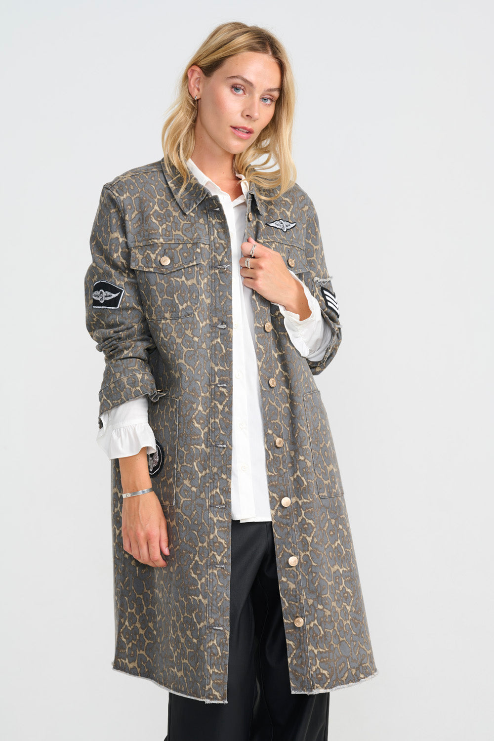 Costamani Foxy Leopard Long Jacket, Grey Leo