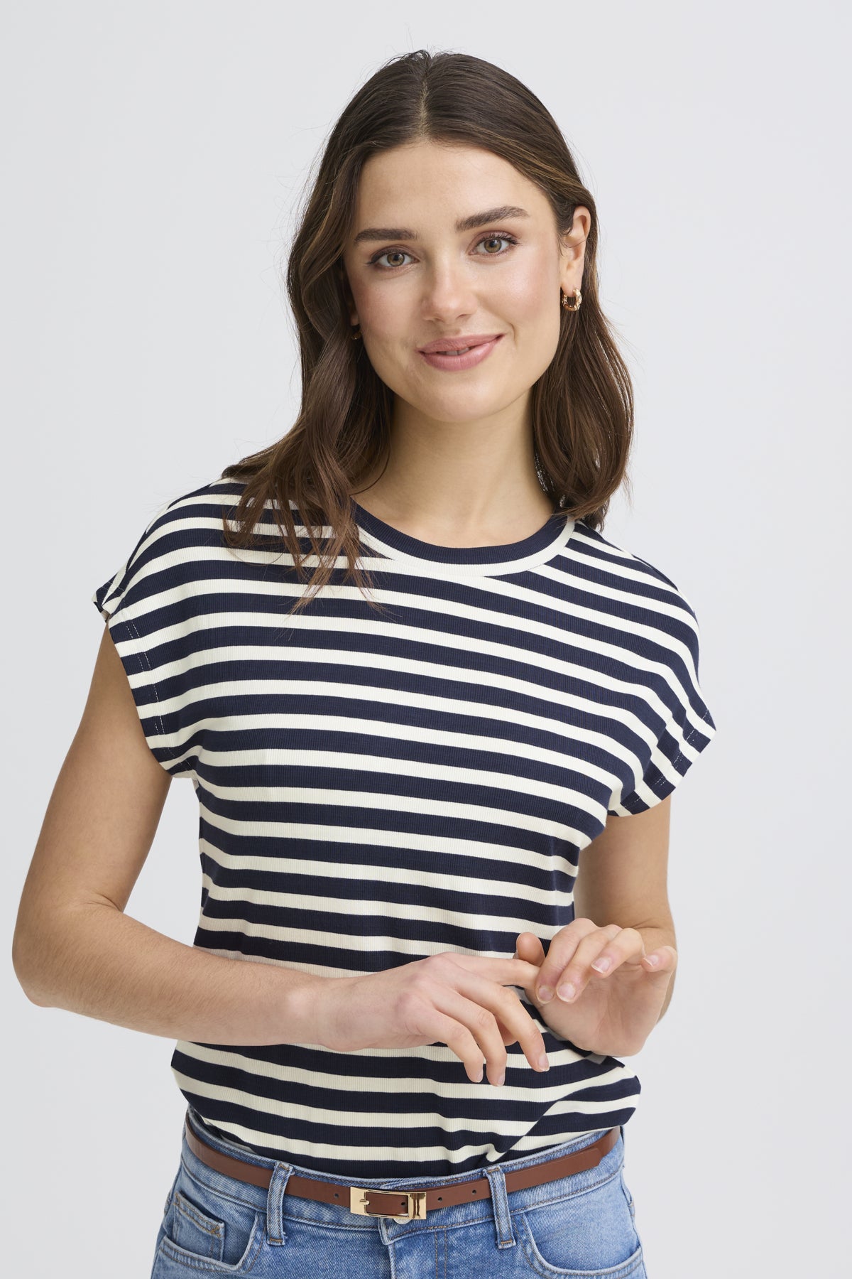 Fransa FRCANO TEE 1,  NAVY BLUE STRIPE