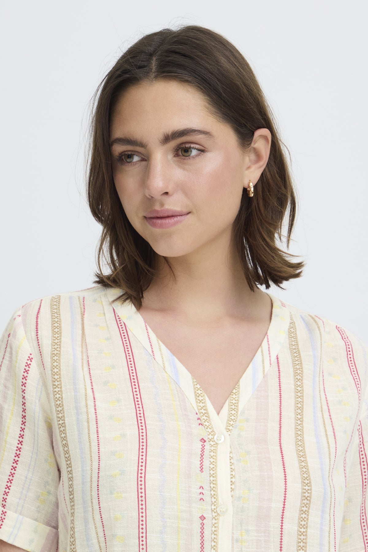 Fransa FRBOBBI SHIRT 1, CREAM W RED/YELLOW STRIPE