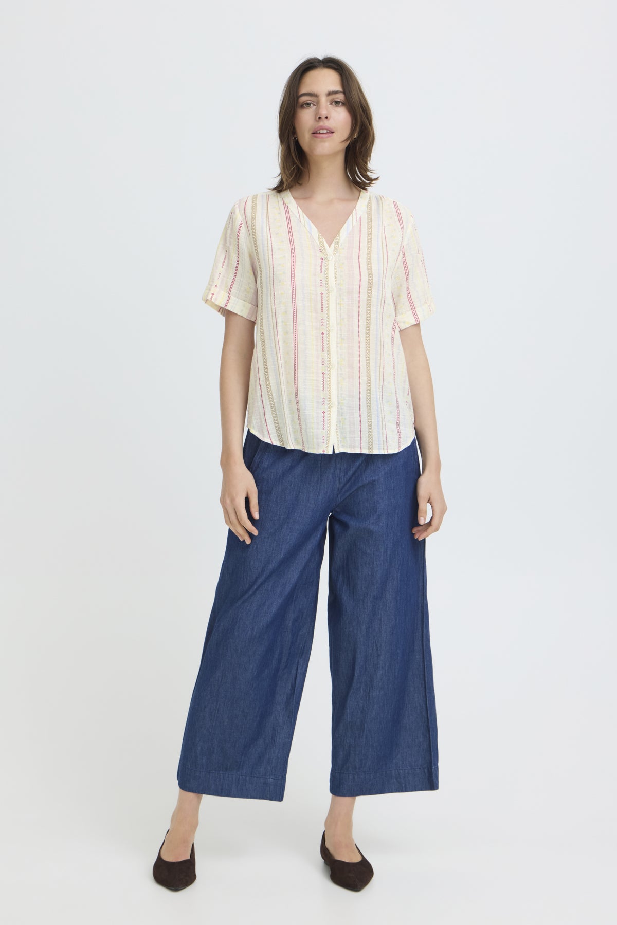 Fransa FRBOBBI SHIRT 1, CREAM W RED/YELLOW STRIPE