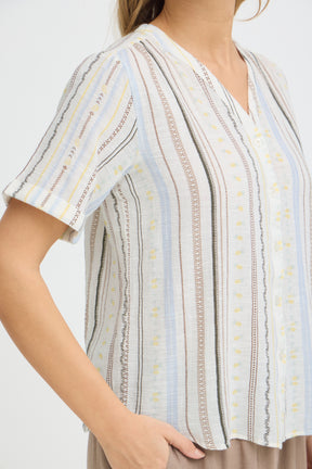 Fransa FRBOBBI SHIRT 1, CREAM W BLUE/BROWN STRIPE