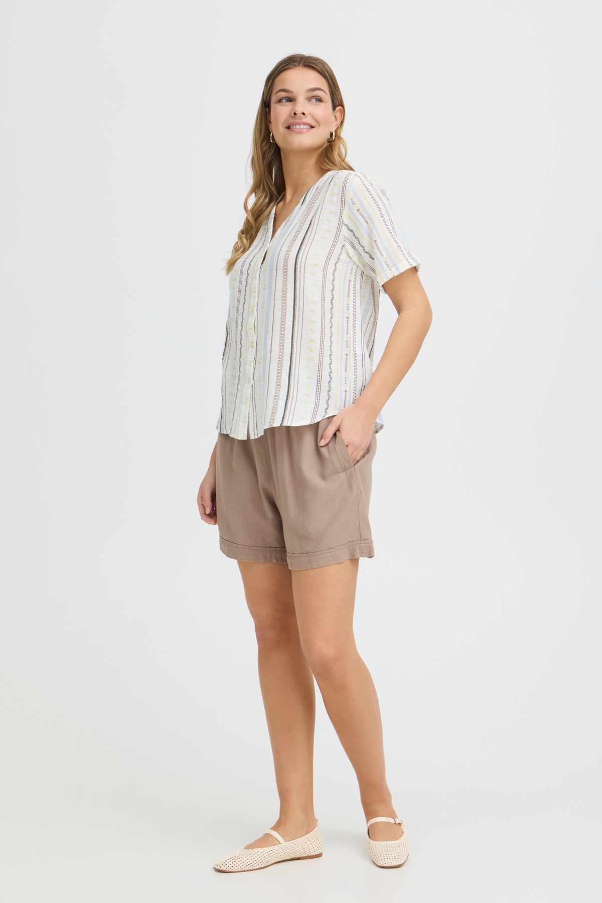 Fransa FRBOBBI SHIRT 1, CREAM W BLUE/BROWN STRIPE