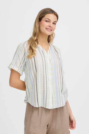 Fransa FRBOBBI SHIRT 1, CREAM W BLUE/BROWN STRIPE