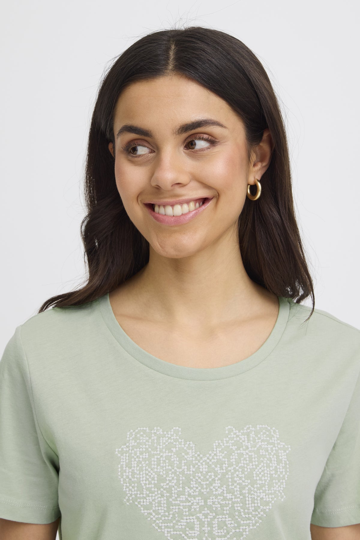 Fransa FRRIASA TEE 1,  CrèMe M. Emb / Green