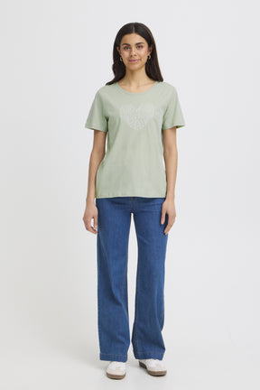Fransa FRRIASA TEE 1,  CrèMe M. Emb / Green