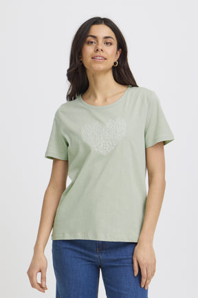 Fransa FRRIASA TEE 1,  CrèMe M. Emb / Green