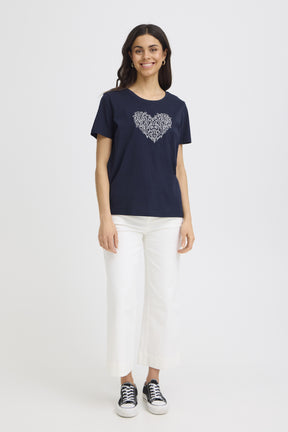 Fransa FRRIASA TEE 1,  NAVY W. WHITE
