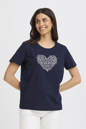 Fransa FRRIASA TEE 1,  NAVY W. WHITE