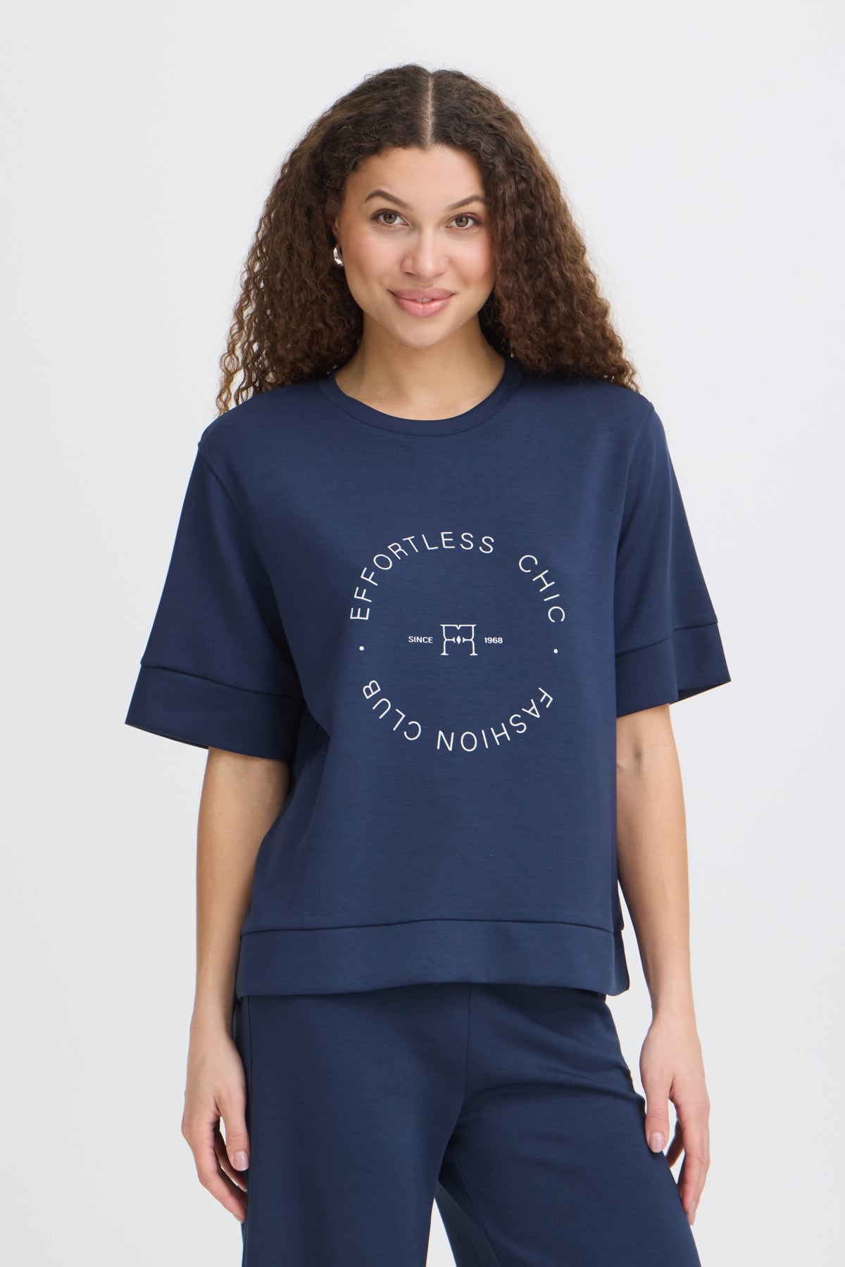 Fransa FRAURORA TEE 4,  NAVY TEXT