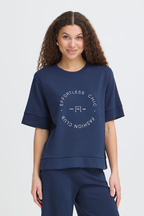Fransa FRAURORA TEE 4,  NAVY TEXT