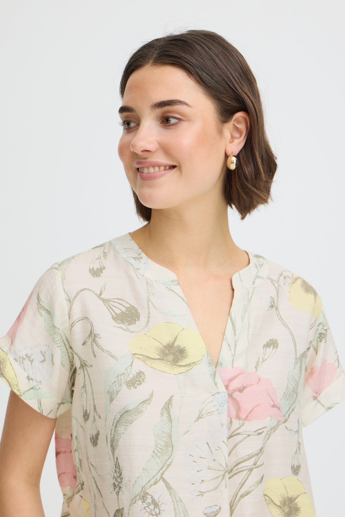 Fransa FRARIANA BLOUSE 18, PASTEL YELLOW FLORAL
