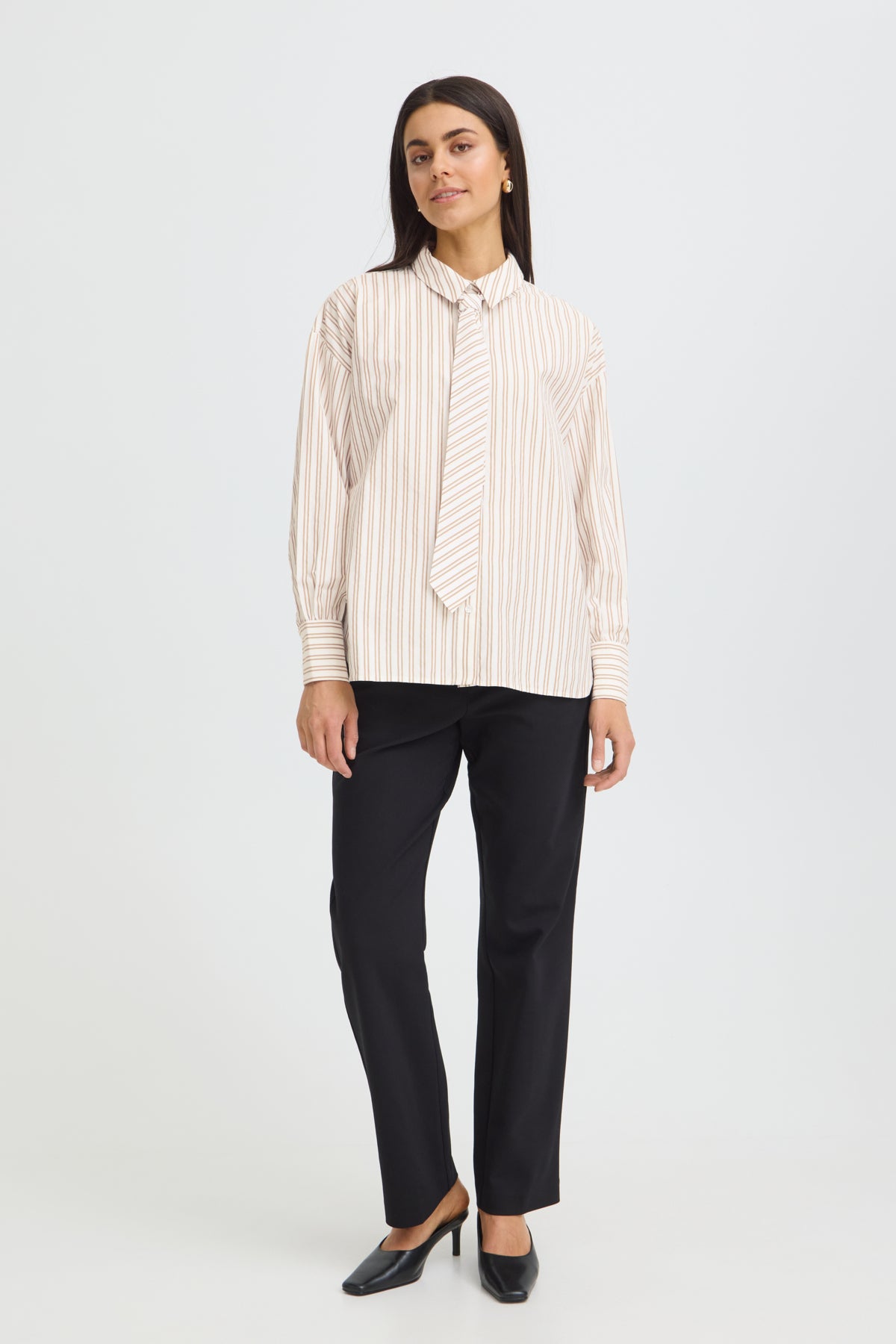 Fransa FRZABA SHIRT 1,  White Tobacco Stripe