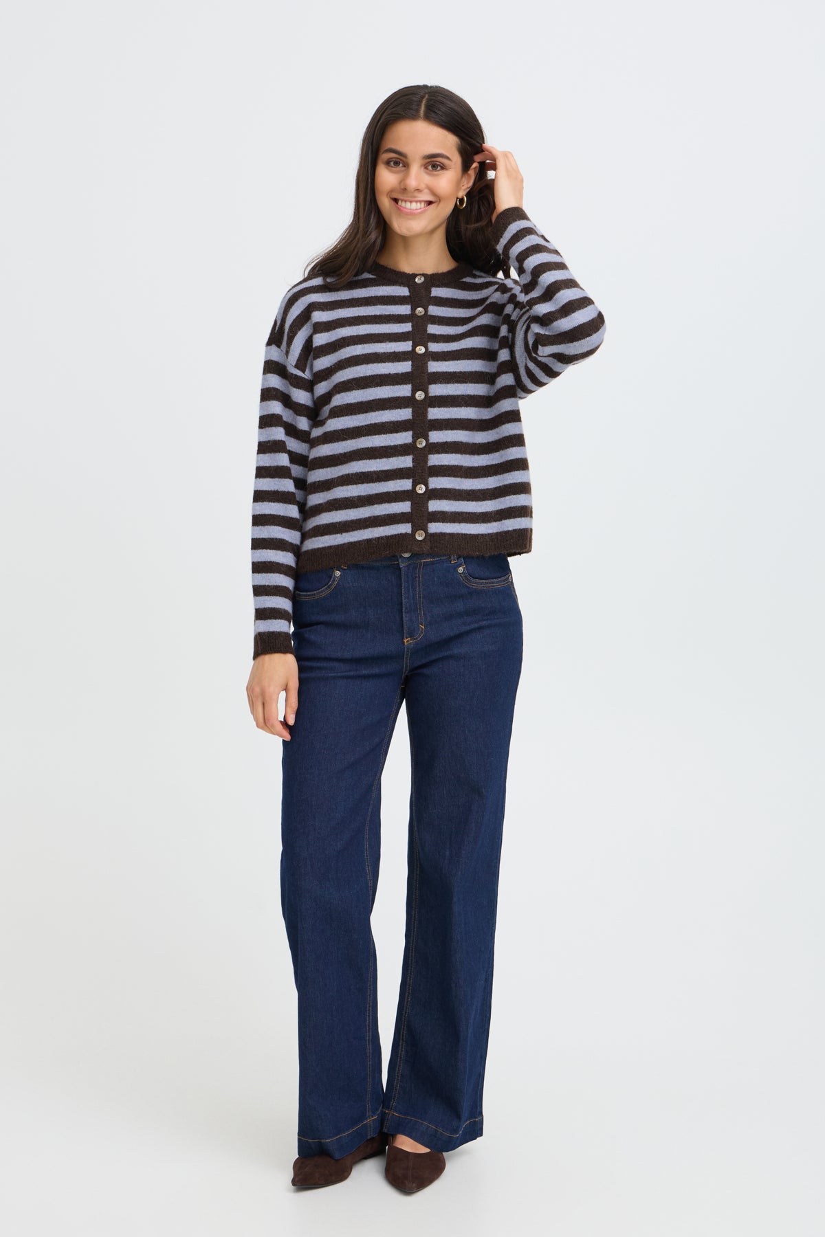 Fransa FRIDAA CARDIGAN 1, HOT FUDGE STRIPE