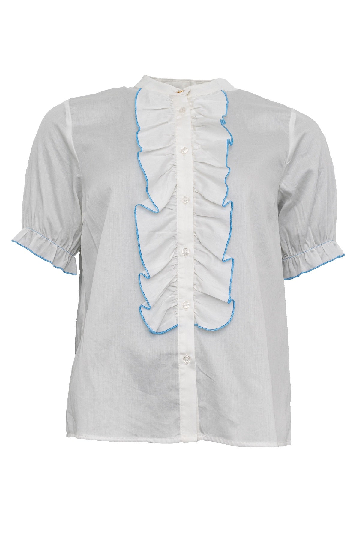 Costamani Frill shirt, White w/Blue