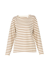 Blue Sportswear Donna LS striped Blouse, Cream w/Walnut