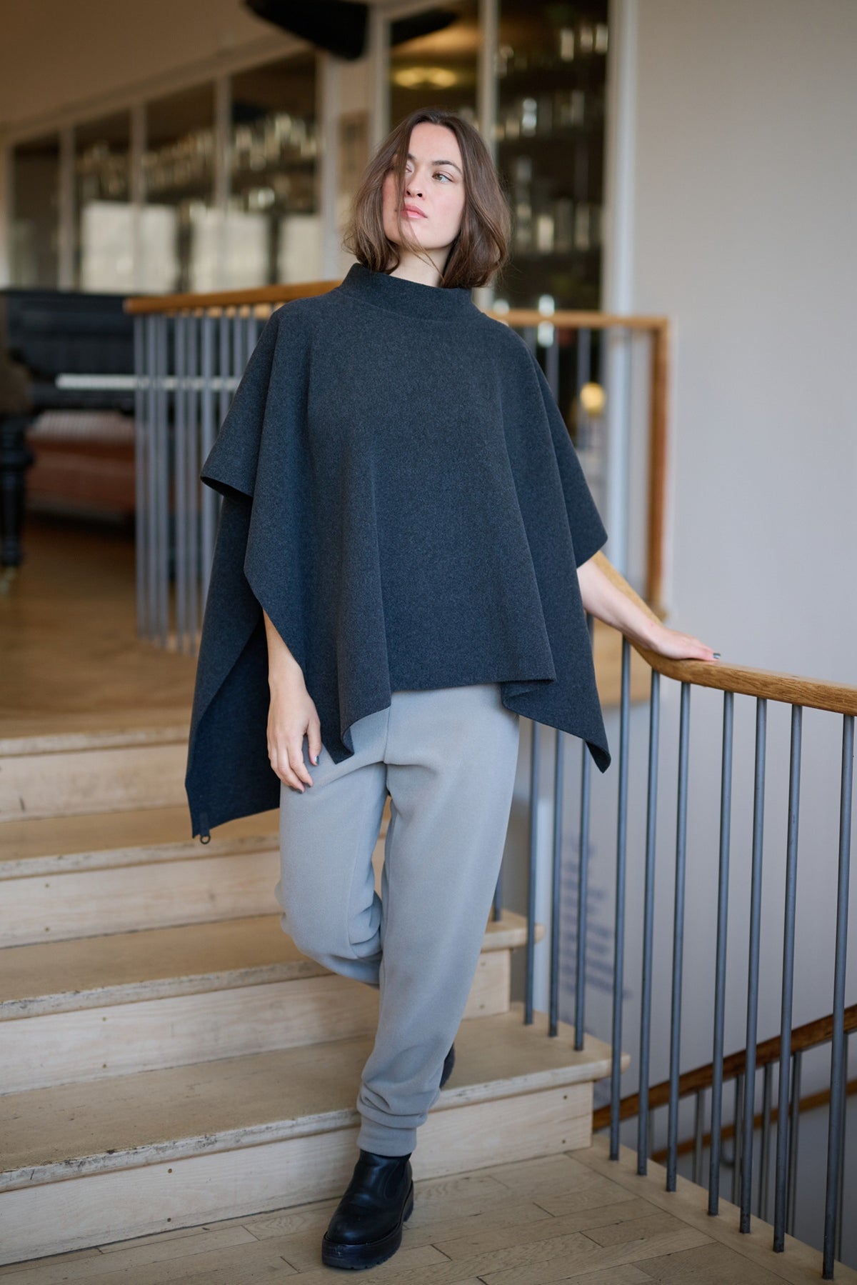 Henriette Steffensen FLEECE PONCHO 4126, SOFT BLACK