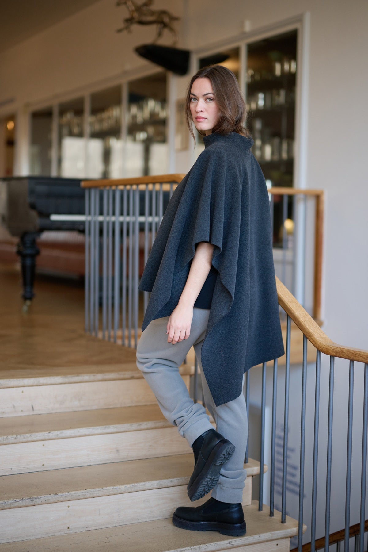 Henriette Steffensen FLEECE PONCHO 4126, SOFT BLACK
