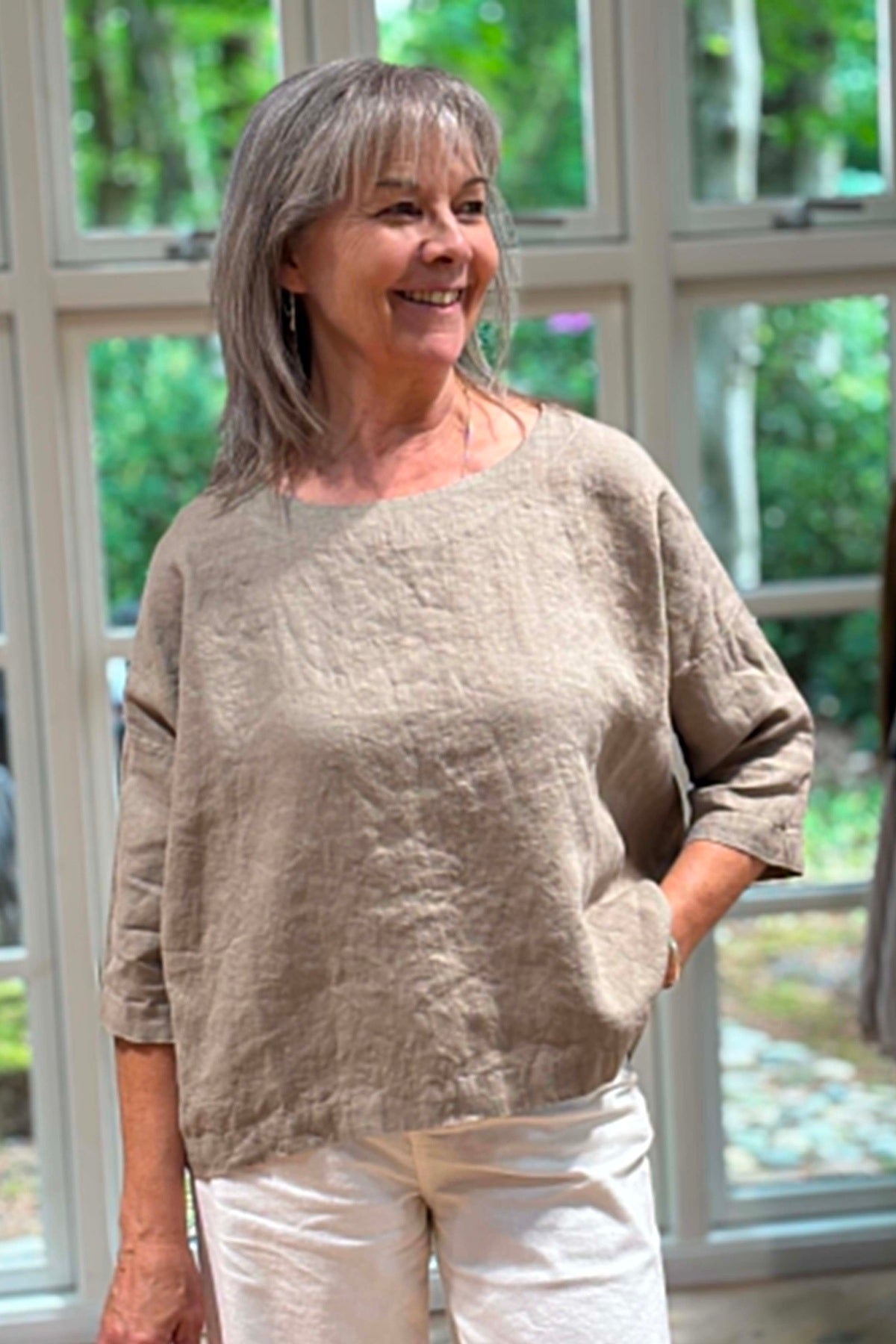 Thing bluse i hør 7144, Putty