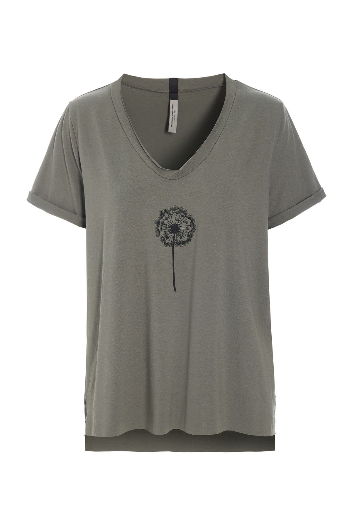 Henriette Steffensen 96105 FLOWER V-NECK-TEE,  DUSTY GREEN