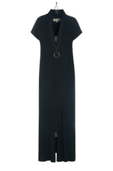 Henriette Steffensen 98067 LONG DRESS V -COLLAR, BLACK