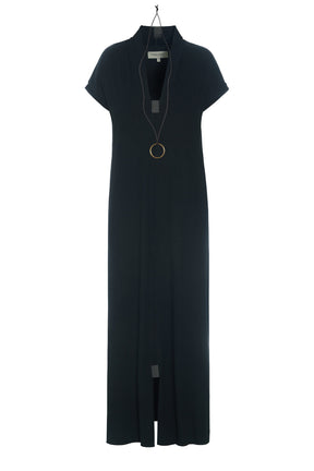 Henriette Steffensen 98067 LONG DRESS V -COLLAR, BLACK
