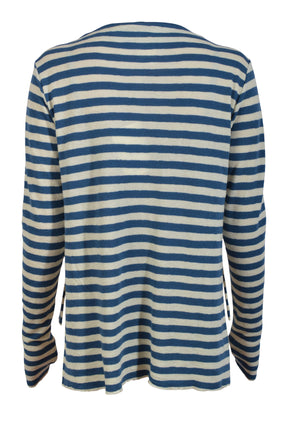 Blusbar by basic 4040 Shirt L/S w/high neck & slits, Raw white/denim blue