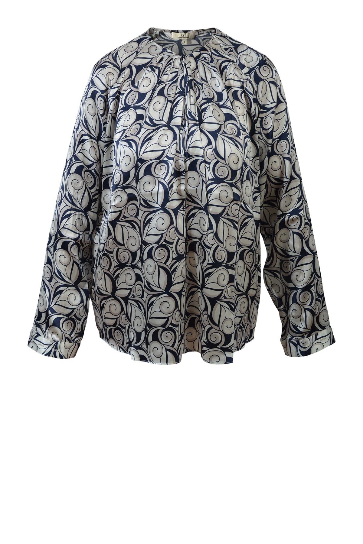 Charlotte Sparre Pleat neck 3417 Swung, Navy/Taupe