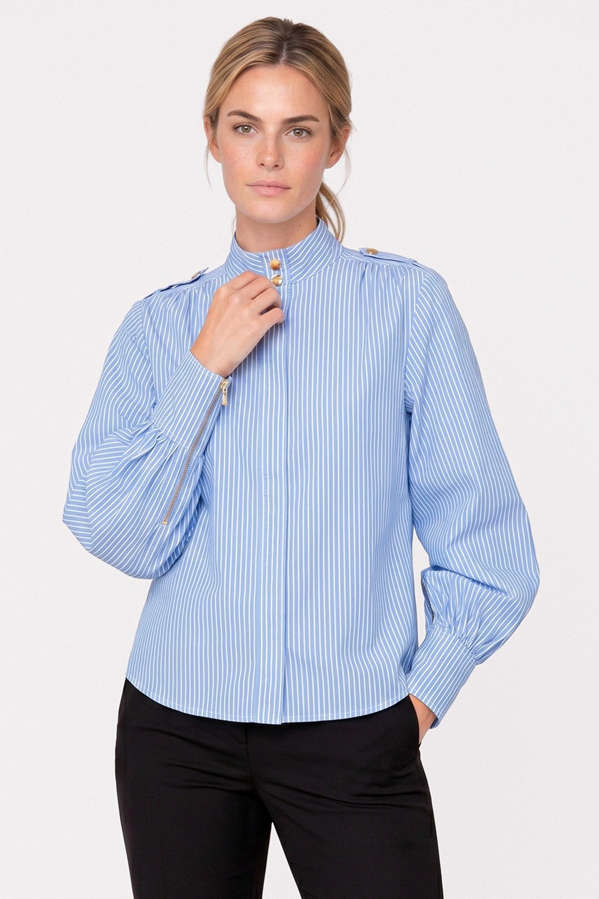 Gossia YasminGO Shirt, Light Blue Pinstripes