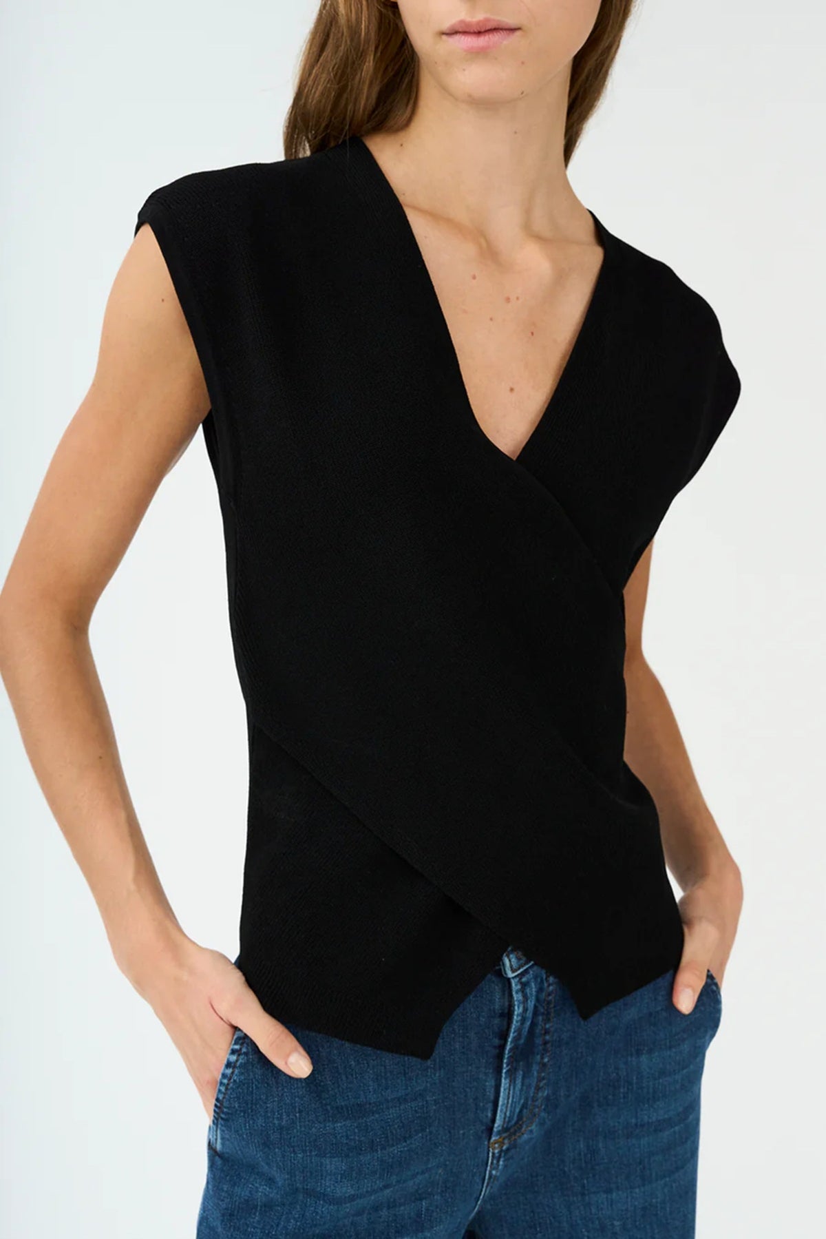 Pieszak Vigga Cross-over Knit Top, Black