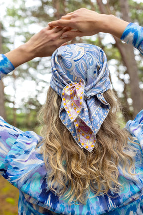 Charlotte Sparre SS007 Sally 65x65 Scarf, Blue/Yellow