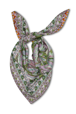 Charlotte Sparre SS007 Sally 65x65 Scarf, Green/Pink