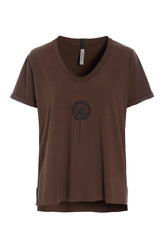 Henriette Steffensen 96105 FLOWER V-NECK-TEE, CHOCOLATE