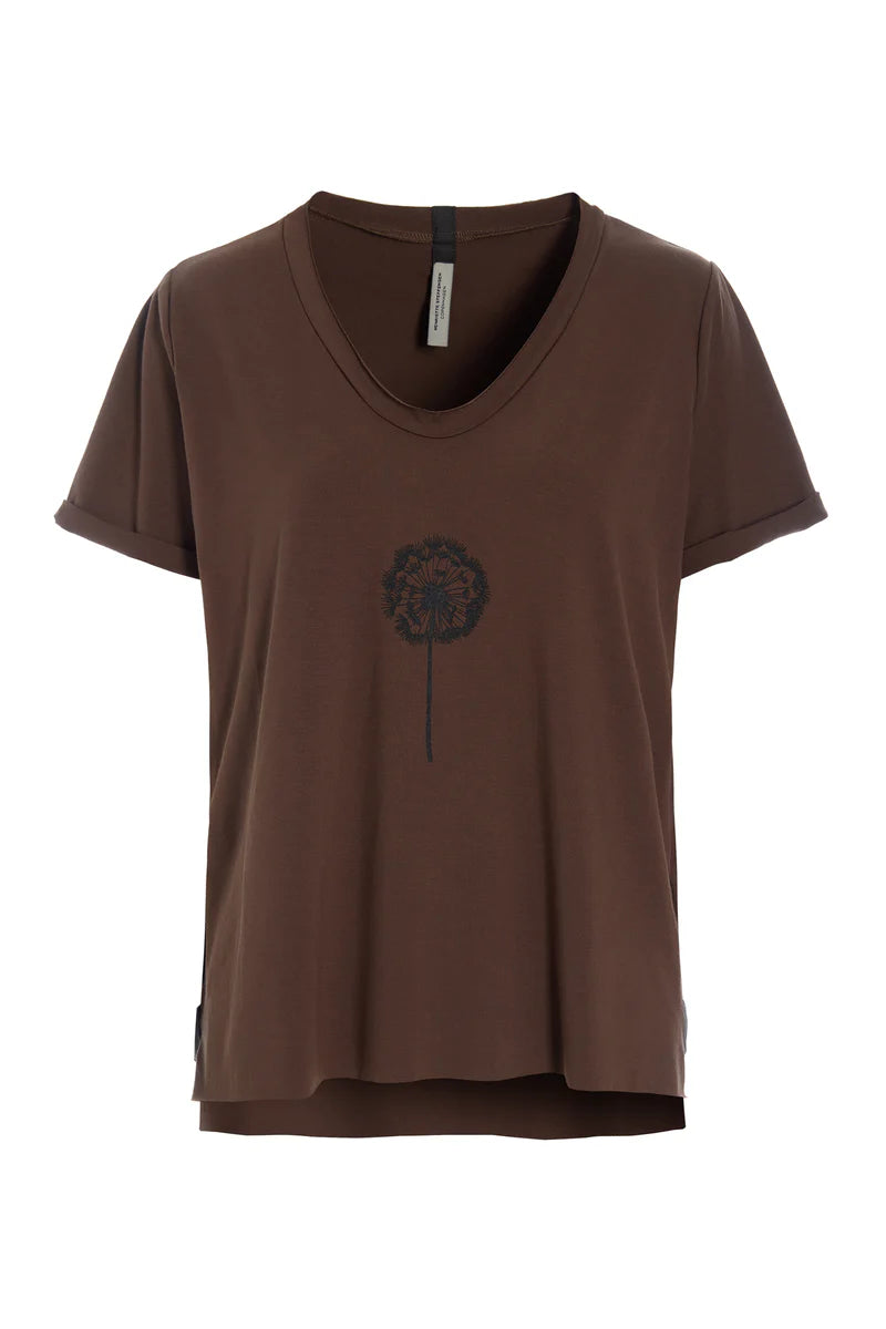 Henriette Steffensen 96105 FLOWER V-NECK-TEE, CHOCOLATE