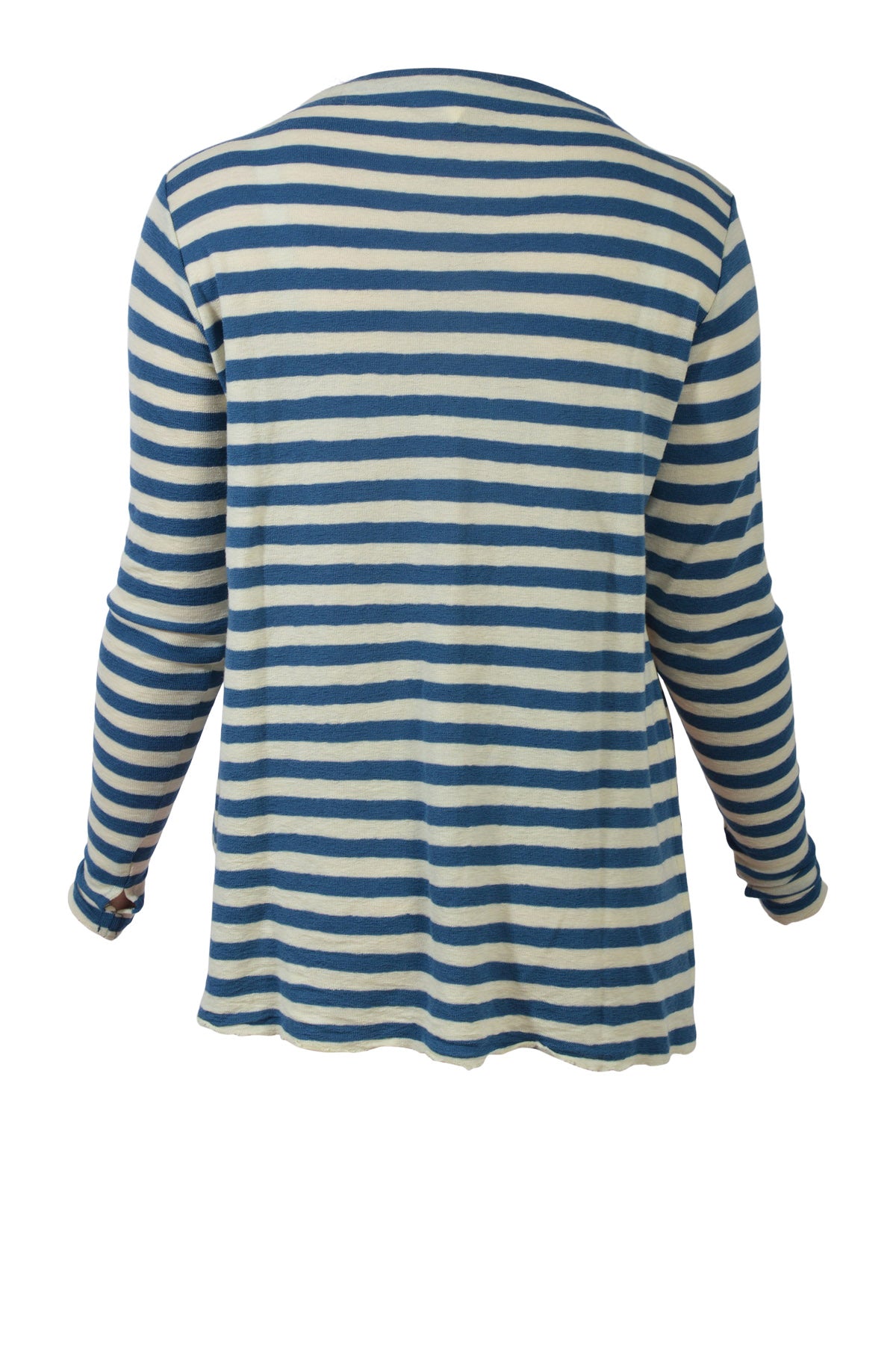 Blusbar by basic 4040 Shirt L/S w/high neck & slits, Raw White / Denim Blue