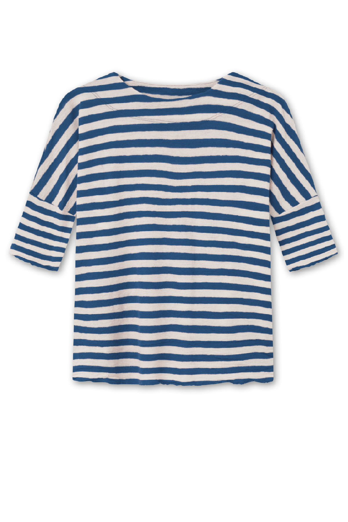 Blusbar by basic 4026 Wide shirt Wide S/S W/Boat neck, Raw White / Denim Blue